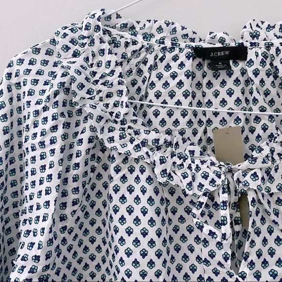 NWT J.Crew Tie-front ruffle top in blue print - Picture 6 of 8